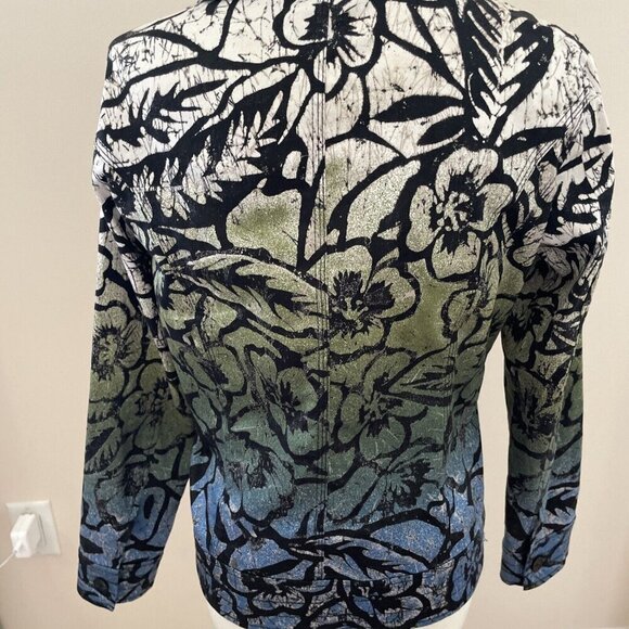 CHICO’S Women's Ombre Floral Jacket Sz S (0) Multicolor Stretch Denim Button Up - Picture 7 of 12